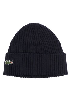Lacoste logo-patch ribbed-knit beanie