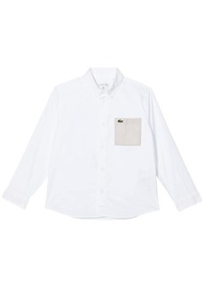 Lacoste Long Sleeve Two-Toned Oxford with Color-Blocked Pocket (Little Kids/Big Kids)