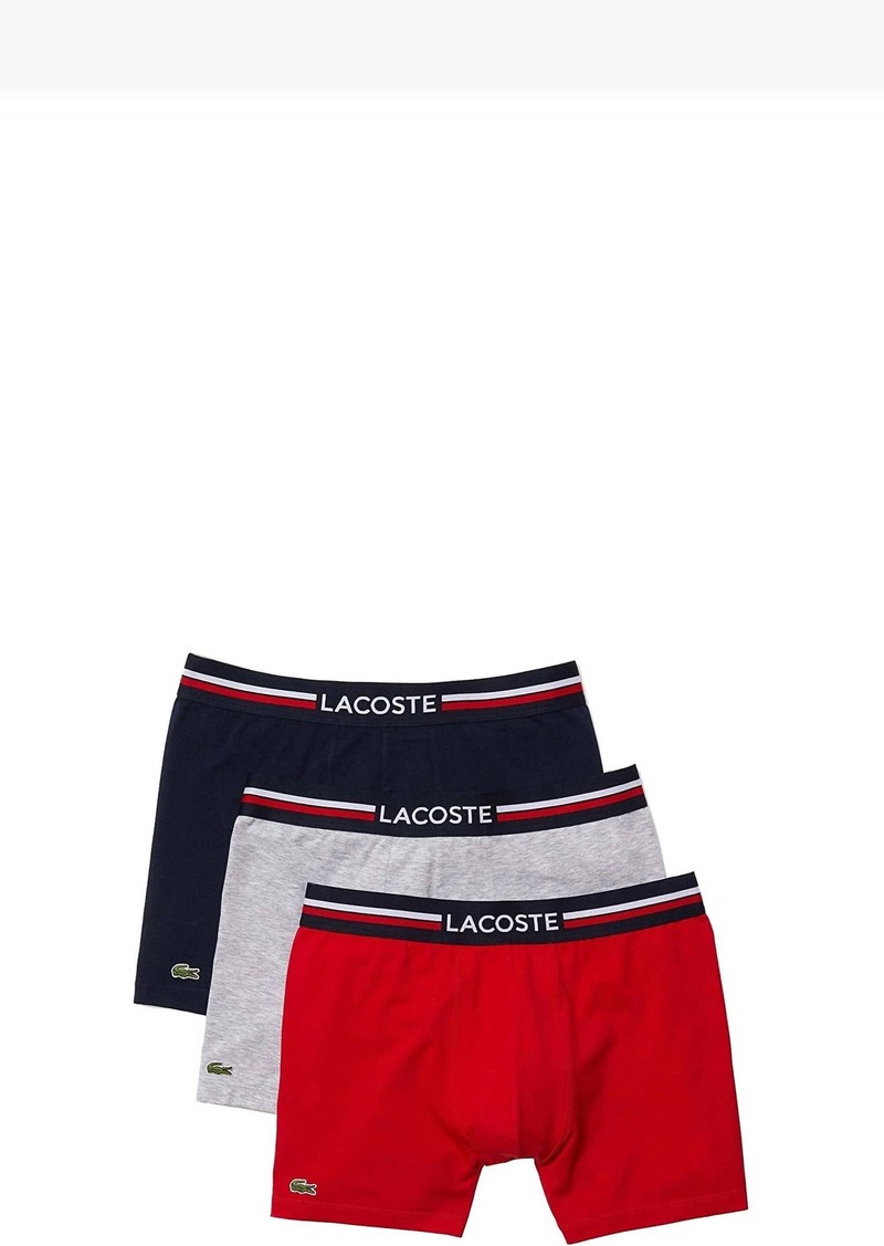 Lacoste Men Boxer Briefs 3-Pack French Flag Iconic Lifestyle In Red Blue Gray