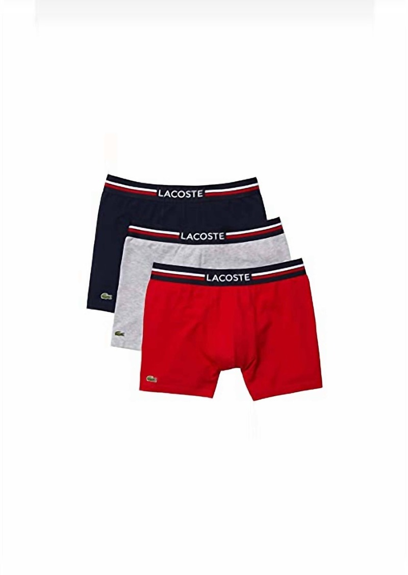 Lacoste Men Boxer Briefs Pack 3 French Flag Iconic Lifestyle In Navy Blue/silver