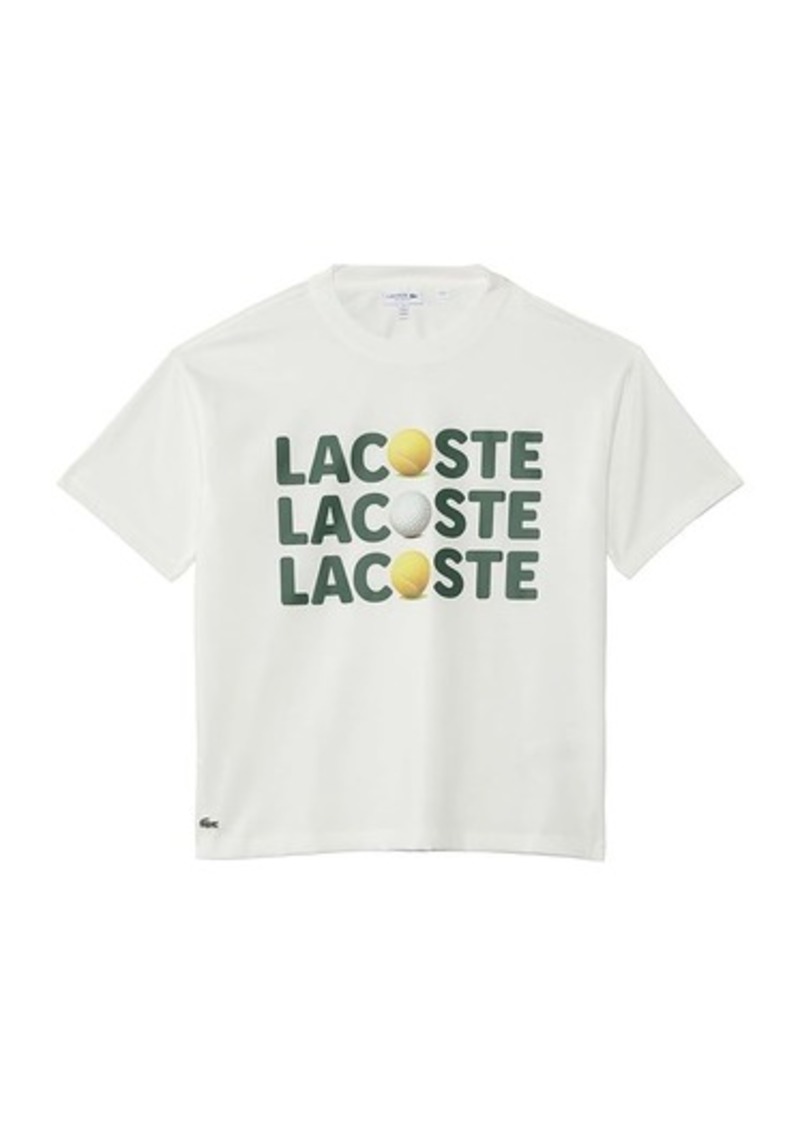 Lacoste Short Sleeve Crew Neck Tee Shirt with Large Wording Graphic + Tennis Ball (Little Kid/Toddler/Big Kid)