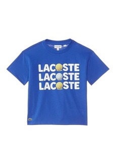 Lacoste Short Sleeve Crew Neck Tee Shirt with Large Wording Graphic + Tennis Ball (Little Kid/Toddler/Big Kid)