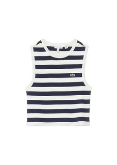 Lacoste Sleeveless Crew Neck Ribbed Striped Cropped Tank Top (Big Kid)