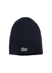 Lacoste Solid 2X2 Rib Knitted Cap with Little Croc on Front