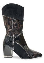 Lady Couture Art Embossed Block Heel Cow Bow Boots