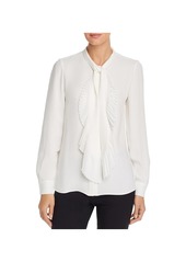 Lafayette 148 Bates Womens Silk Ruffled Blouse