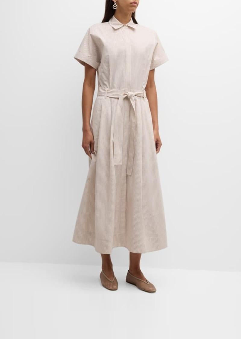 Lafayette 148 Belted Striped Cotton Midi Shirtdress