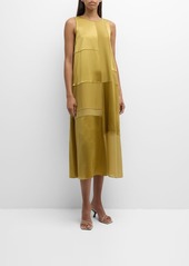 Lafayette 148 Block Panel Silk Charmeuse Midi Dress