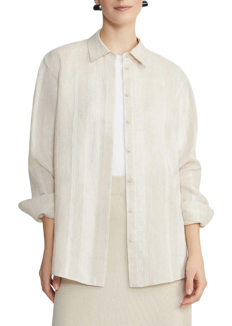 Lafayette 148 Boyfriend Oversized Shirt In Pebble