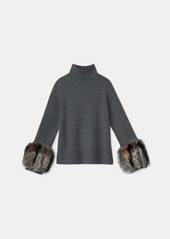 Lafayette 148 Cashmere Fox-Trimmed Turtleneck Sweater