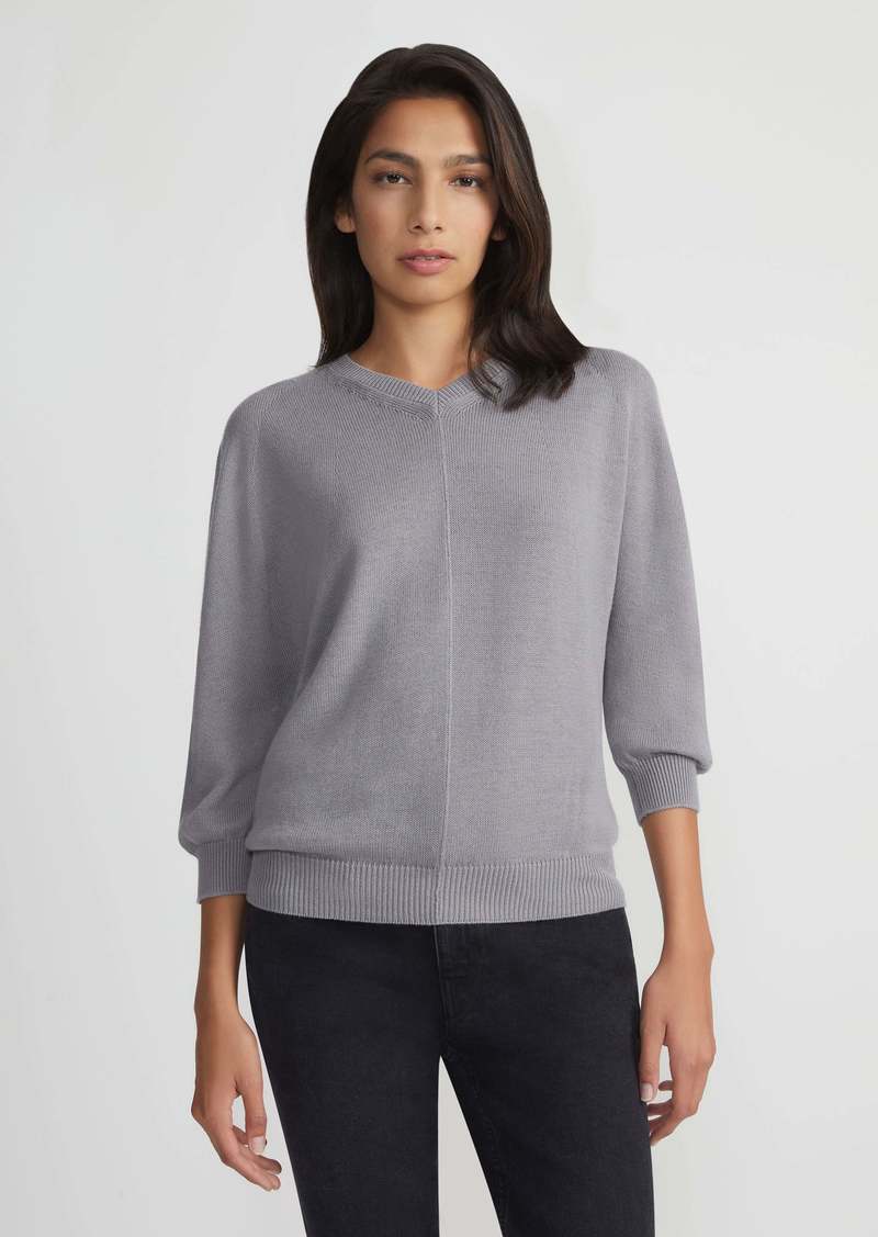 Lafayette 148 Cotton-Cashmere V-Neck Dolman Sweater