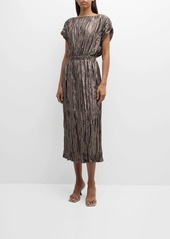 Lafayette 148 Crinkled Metallic Foil Midi Dress