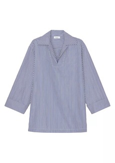 Lafayette 148 Cuffed Striped Popover Shirt