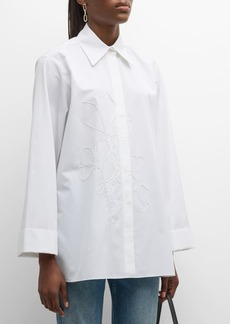 Lafayette 148 Embroidered Button-Down Cotton Shirt