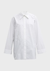 Lafayette 148 Embroidered Button-Down Cotton Shirt