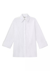 Lafayette 148 Embroidered Cotton Poplin Foldover Cuff Oversized Shirt