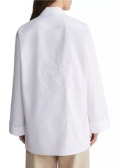 Lafayette 148 Embroidered Cotton Poplin Foldover Cuff Oversized Shirt