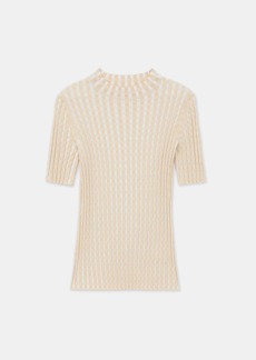 Lafayette 148 Gingham Responsible Matte Crepe Short Sleeve Sweater