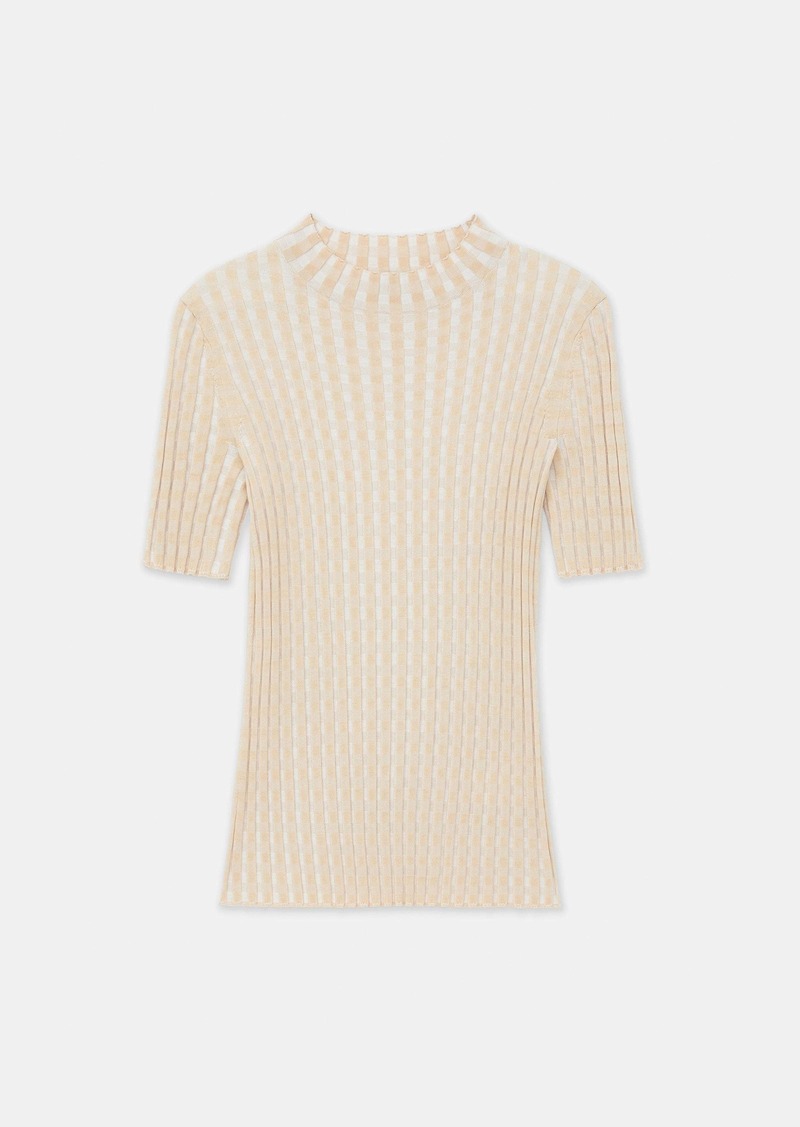 Lafayette 148 Gingham Responsible Matte Crepe Short Sleeve Sweater