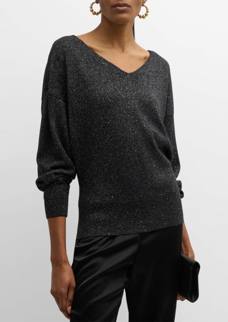 Lafayette 148 Heathered V-Neck Sequin Sweater
