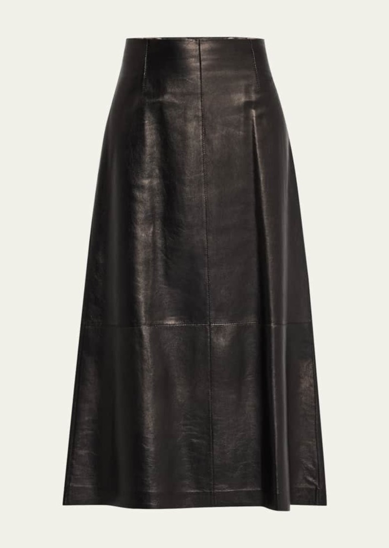 Lafayette 148 New York A-Line Leather Midi Skirt