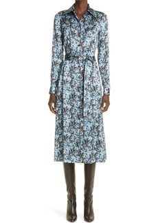 Lafayette 148 New York Adair Belted Long Sleeve Silk Shirtdress in Smoked Slate Multi at Nordstrom