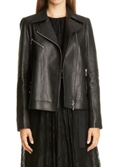 Lafayette 148 New York Aisling Leather Moto Jacket in Black at Nordstrom