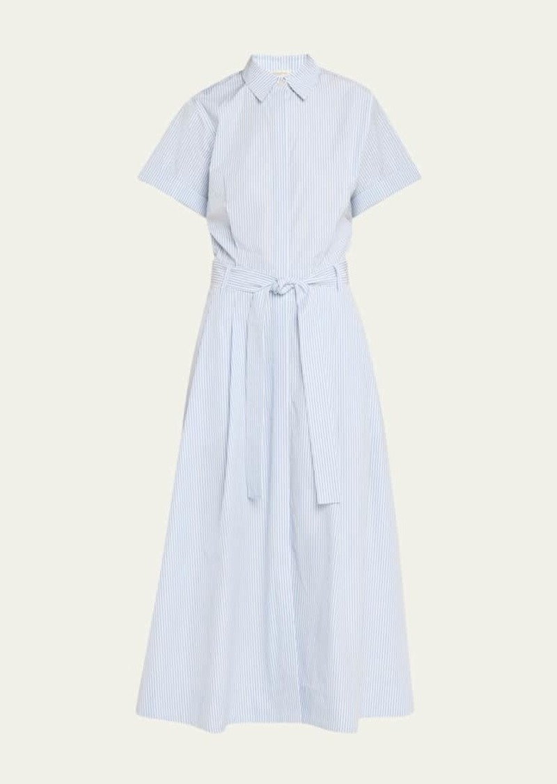 Lafayette 148 New York Belted Striped Cotton Midi Shirtdress