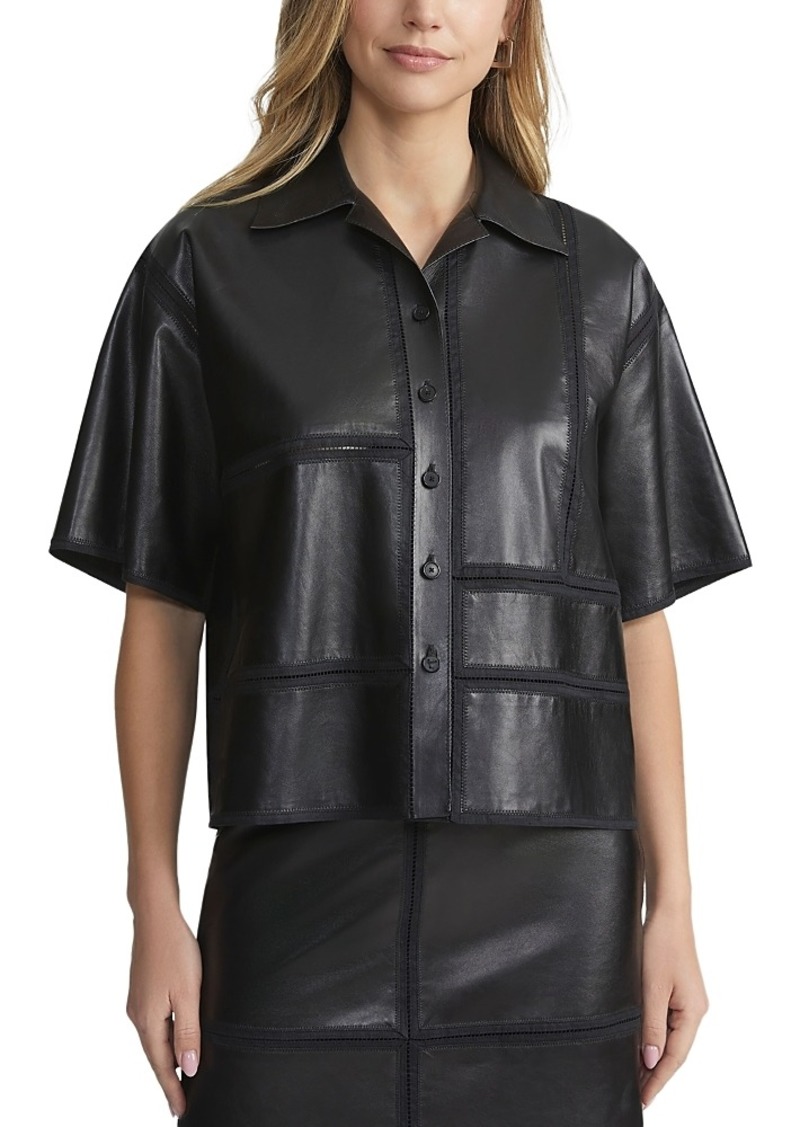 Lafayette 148 New York Block Panel Leather Shirt