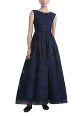Lafayette 148 New York Boat Neck Gingko Leaf Ball Gown