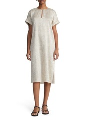 Lafayette 148 New York Burlap Print Crinkle Stretch Silk Shift Dress