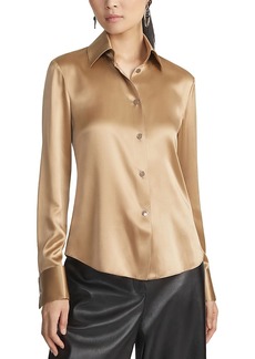 Lafayette 148 New York Button Front Slim Fit Silk Top