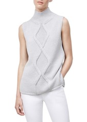 Lafayette 148 New York Cable Detail Sleeveless KindWool Sweater in Pebble Melange at Nordstrom