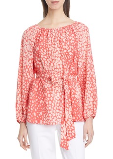 Lafayette 148 New York Carson Printed Bishop Sleeve Blouse in Ultra Pink Multi at Nordstrom Rack