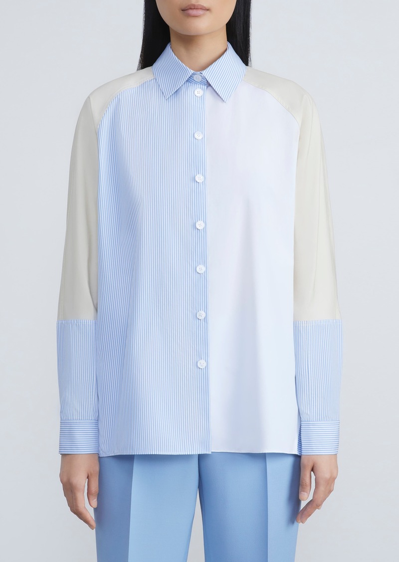 Lafayette 148 New York Colorblock Oversize Shirt in Cool Blue Multi/White/Buff at Nordstrom Rack