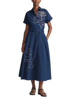 Lafayette 148 New York Cotton Embroidered Belted Midi Dress