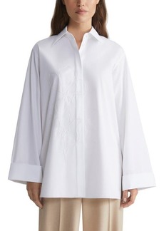Lafayette 148 New York Floral Embroidered Cotton Poplin Button-Up Shirt