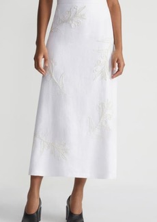 Lafayette 148 New York Floral Embroidered Linen Midi Skirt