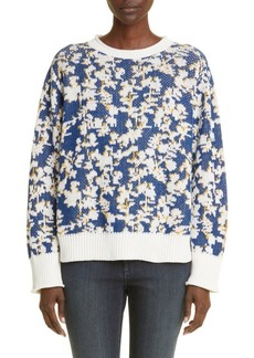Lafayette 148 New York Floral Jacquard Cashmere & Cotton Blend Sweater