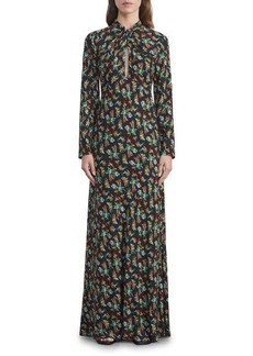 Lafayette 148 New York Floral Twist Neck Long Sleeve Maxi Dress