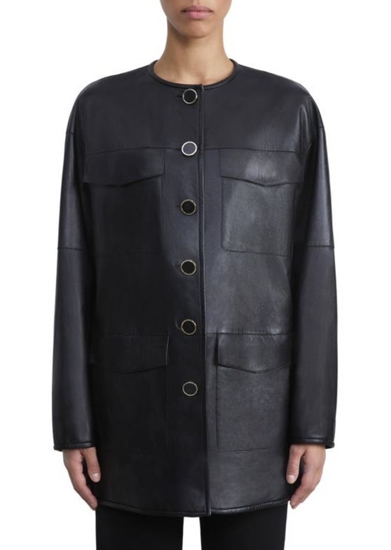 Lafayette 148 New York Four Pocket Leather Overcoat