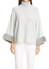 Lafayette 148 New York Genuine Mink Fur Cuff Cashmere Blend Sweater