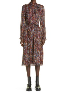 Lafayette 148 New York Harlan Long Sleeve Silk Blend Dress in Antique Ruby Multi at Nordstrom