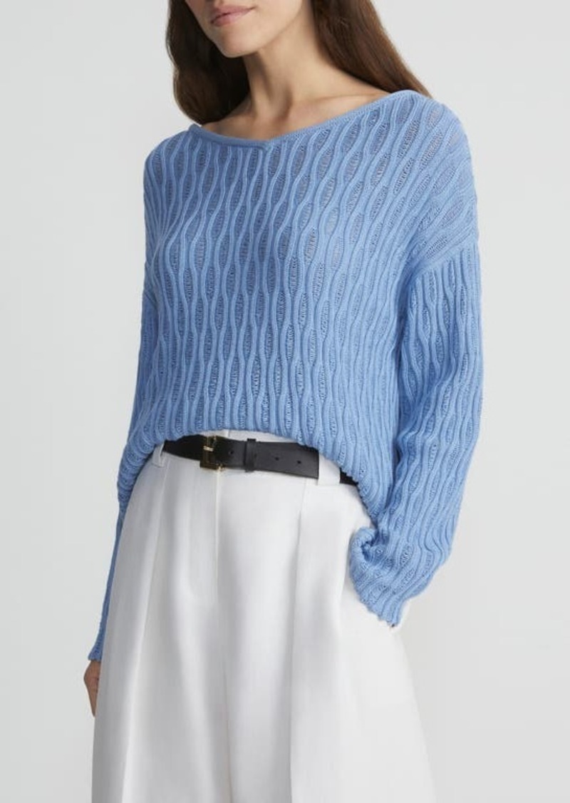 Lafayette 148 New York Honeycomb Stitch Cotton & Silk Wide V-Neck Sweater