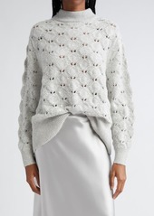 Lafayette 148 New York Lace Stitch Sequin Cashmere Blend Sweater