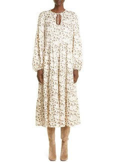 Lafayette 148 New York Lupe Leopard Print Long Sleeve Silk Midi Dress