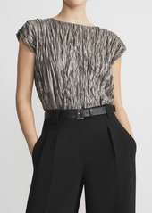 Lafayette 148 New York Metallic Foil Plissé Cap Sleeve Top