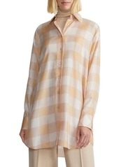 Lafayette 148 New York Oversize Longline Plaid Silk Button-Up Shirt