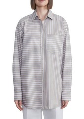 Lafayette 148 New York Oversize Stripe Cotton Button-Up Shirt
