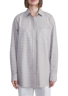 Lafayette 148 New York Oversize Stripe Cotton Button-Up Shirt in Oat Multi at Nordstrom Rack